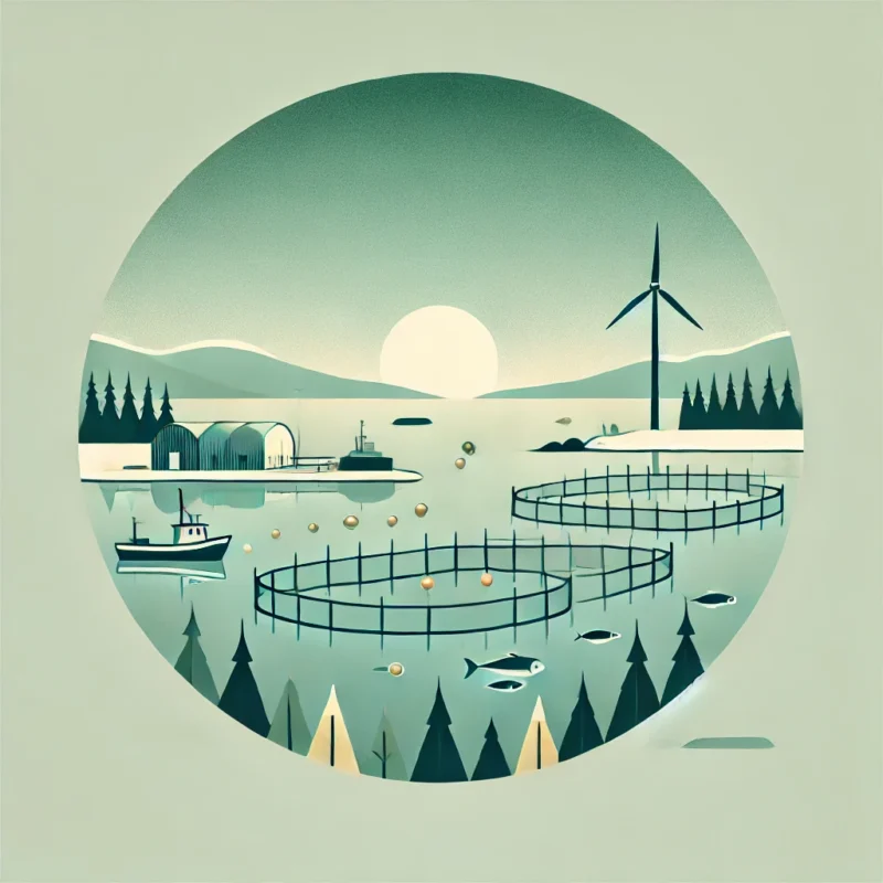 DALL·E 2025-09-11 07.59.16 – A minimalist illustration of a Nordic coastal environment, using soft lines and a muted color palette of teal, green, and yellow tones. The scene is c