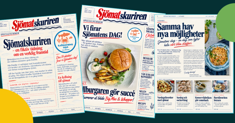 Sjömatskuriren, vår fiktiva tidning där vi kan leka med framtidens sjömat och testa olika nya spännande idéer.
